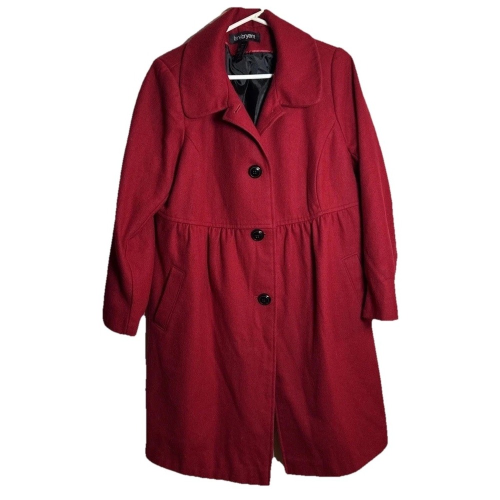 Lane Bryant Red Wool Blend Coat Women's 18/20 Plus Size‎ Button Front Winter
